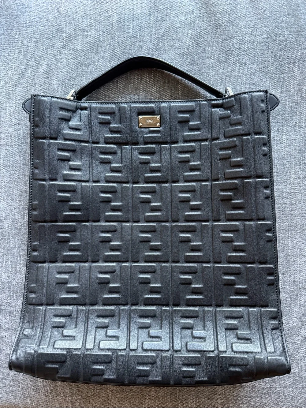 Fendi Black Leather Embossed FF Logo Crossbody Bag